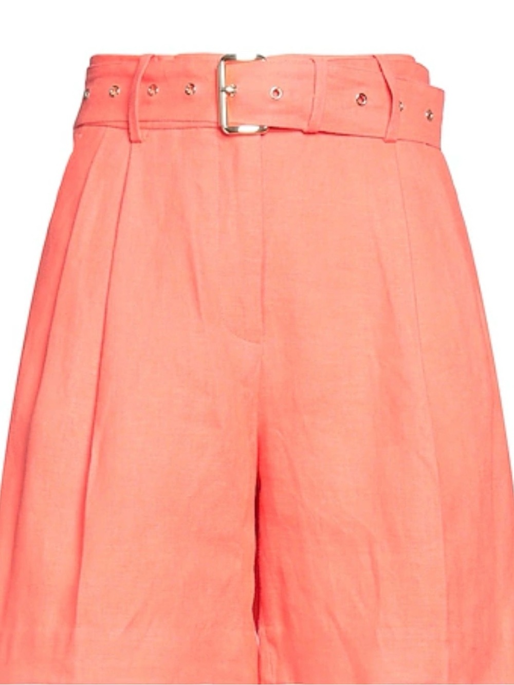 High-Waist Linen Coral Belted Women’s Shorts